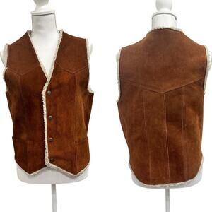 SteerBrand Vintage 60s/70s Tan Suede Faux Shearling Lined Coastal Cowgirl Vest